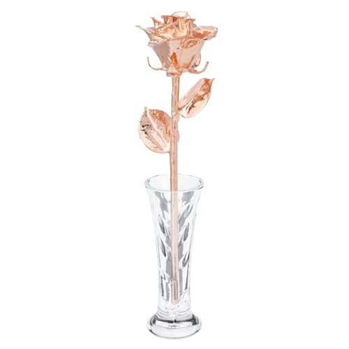 Forever Rose Real 24K Gold Rose & Clear Glass Bud Vase, Genuine One of a Kind Rose Hand Dipped in 24K Gold to Last a Lifetime