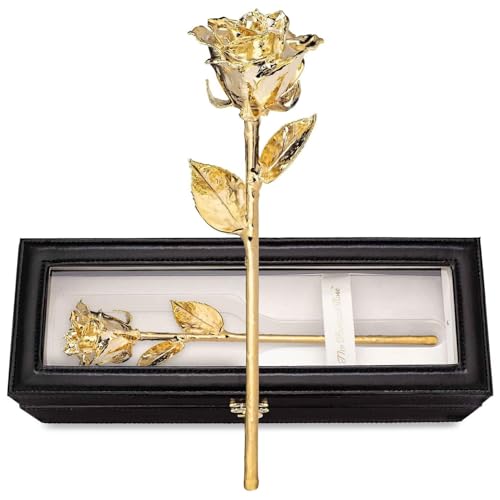 Forever Rose Real 24K Gold Rose & Clear Glass Bud Vase, Genuine One of a Kind Rose Hand Dipped in 24K Gold to Last a Lifetime