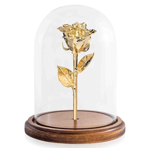 Forever Rose Real 24K Gold Rose & Clear Glass Bud Vase, Genuine One of a Kind Rose Hand Dipped in 24K Gold to Last a Lifetime