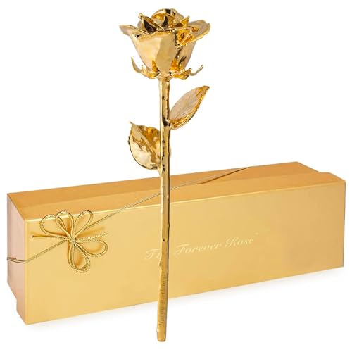 Forever Rose Real 24K Gold Rose & Clear Glass Bud Vase, Genuine One of a Kind Rose Hand Dipped in 24K Gold to Last a Lifetime