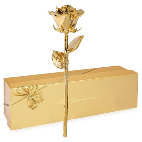 Forever Rose Real 24K Gold Rose & Clear Glass Bud Vase, Genuine One of a Kind Rose Hand Dipped in 24K Gold to Last a Lifetime