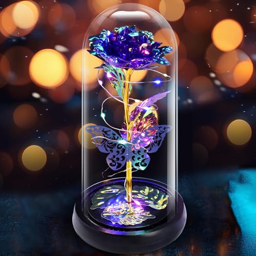 Valentines Day Gifts for Her Forever Flowers Roses in Glass Dome Delivery, Birthday Preserved Flower Gift for Women, Eternal Fresh Rose Flowers Mothers Day Gifts for Mom Wife Grandma(Royal Blue)