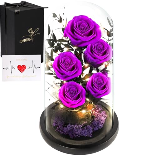 Valentines Day Gifts for Her Forever Flowers Roses in Glass Dome Delivery, Birthday Preserved Flower Gift for Women, Eternal Fresh Rose Flowers Mothers Day Gifts for Mom Wife Grandma(Royal Blue)