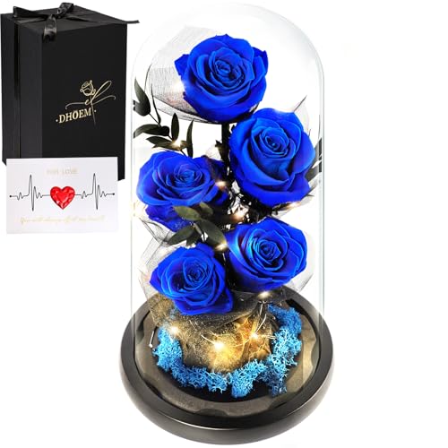 Valentines Day Gifts for Her Forever Flowers Roses in Glass Dome Delivery, Birthday Preserved Flower Gift for Women, Eternal Fresh Rose Flowers Mothers Day Gifts for Mom Wife Grandma(Pink Rose)