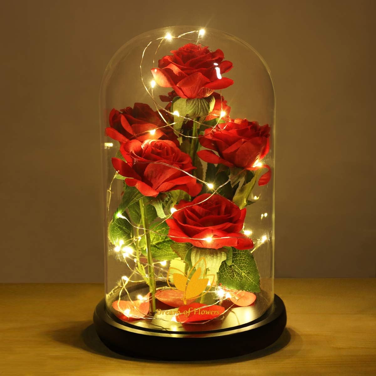 Valentines Day Flowers Roses Gifts for Her,Beauty and The Beast Rose with LED Light,Rose in Glass Dome Romantic Rose Gifts for Wife Girlfriend Mom Best Friend,Red Rose Gifts for Her