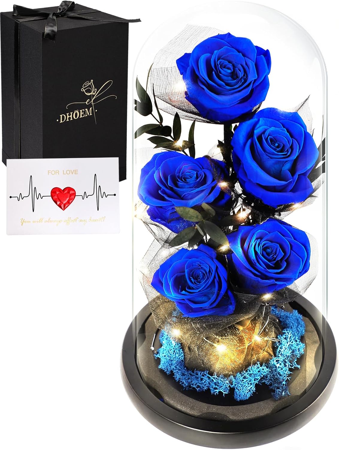 Valentines Day Gifts for Her Forever Flowers Roses in Glass Dome Delivery, Birthday Preserved Flower Gift for Women, Eternal Fresh Rose Flowers Mothers Day Gifts for Mom Wife Grandma(Royal Blue)