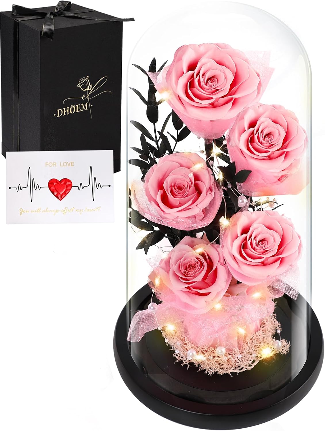 Valentines Day Gifts for Her Forever Flowers Roses in Glass Dome Delivery, Birthday Preserved Flower Gift for Women, Eternal Fresh Rose Flowers Mothers Day Gifts for Mom Wife Grandma(Pink Rose)