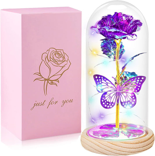 Valentines Day Gifts for Her,Valentines Day Flowers Gifts for Mom Women Girlfriend,Birthday Gifts for Women,Valentines Gifts for Wife,Purple Butterfly Rose Gifts for Valentine's Day Anniversary