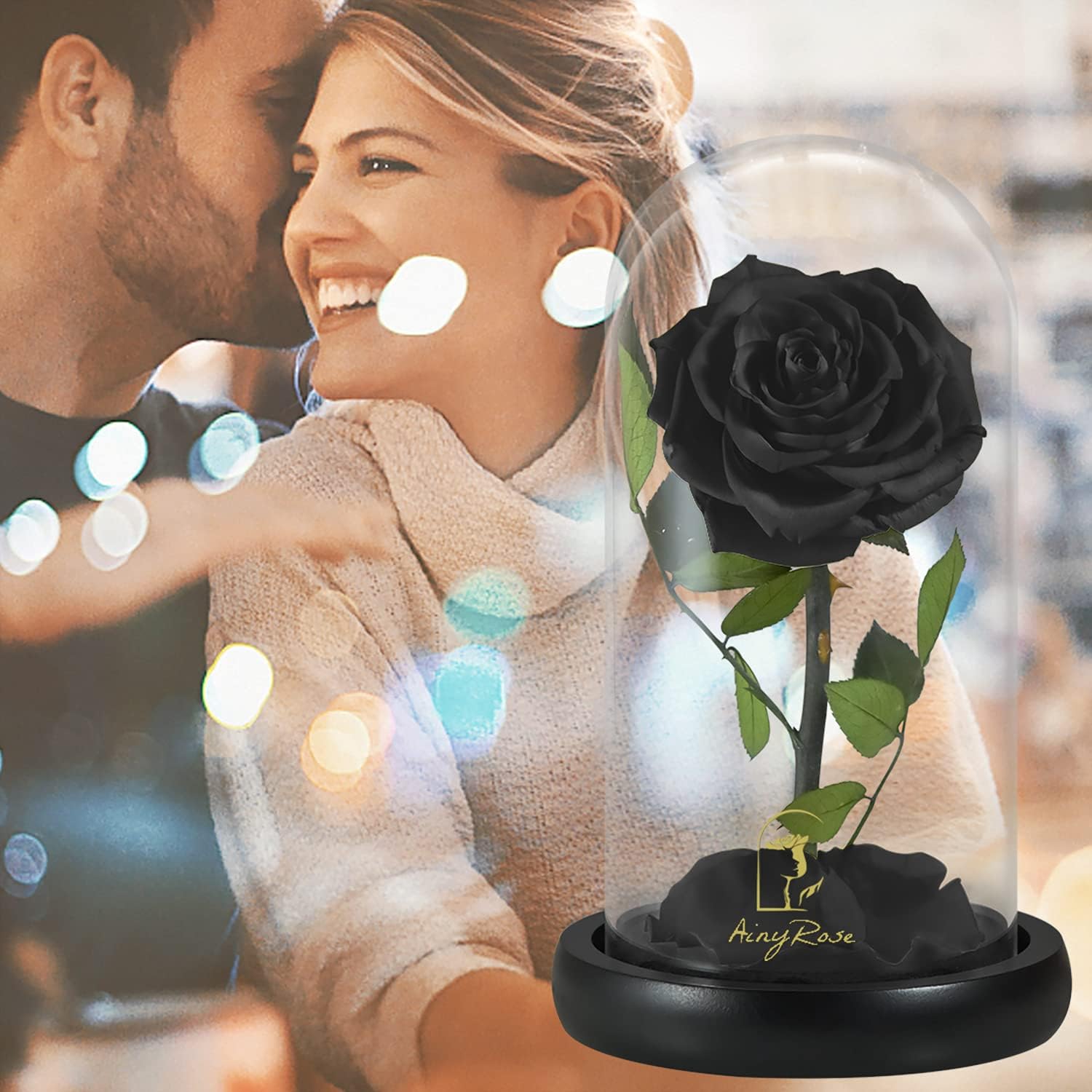 SW Forever Preserved Real Black Rose Flower Birthday Gifts for Mom Women,Valentines Gifts Black Eternal Flower in Glass Gifts for Valentine's Day Mothers Day Christmas Anniversary Birthday (Black)