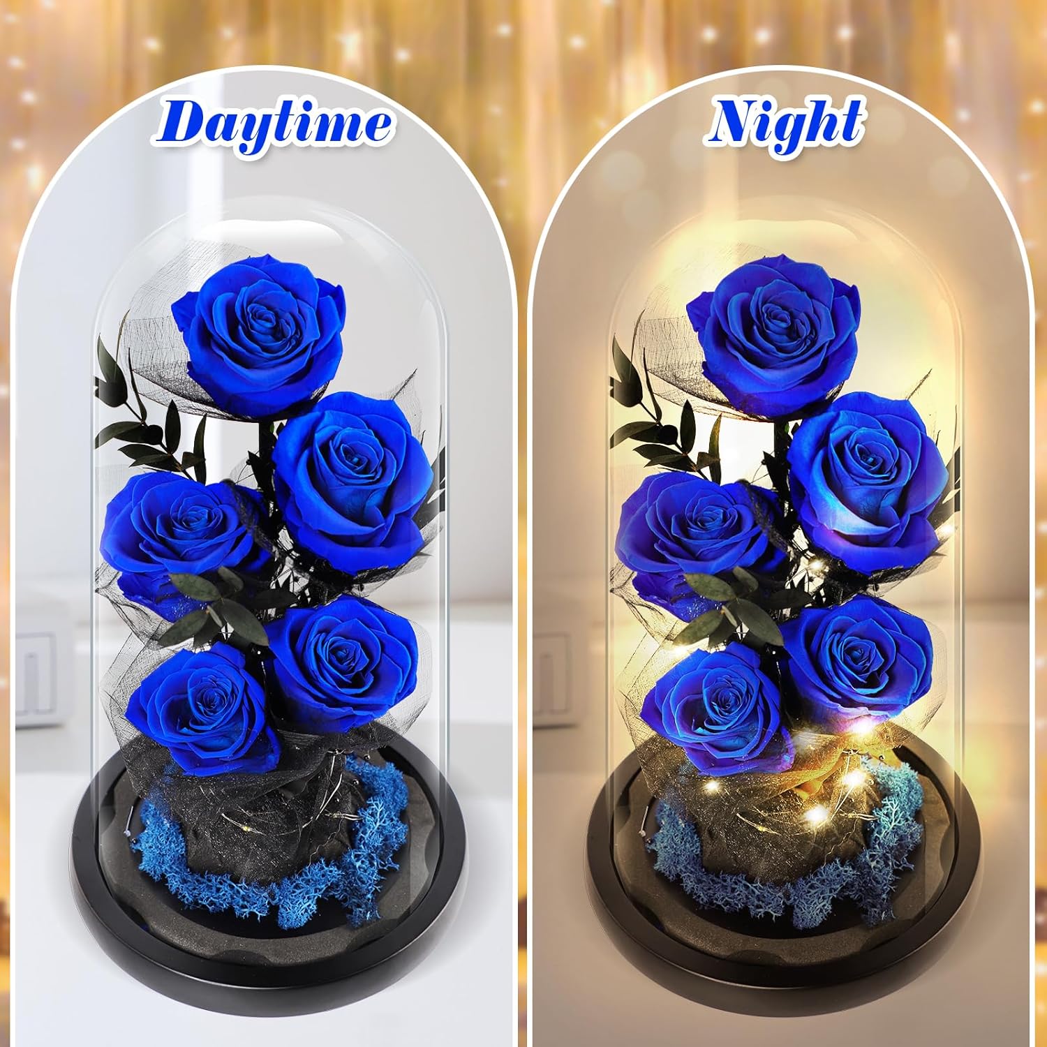 Valentines Day Gifts for Her Forever Flowers Roses in Glass Dome Delivery, Birthday Preserved Flower Gift for Women, Eternal Fresh Rose Flowers Mothers Day Gifts for Mom Wife Grandma(Royal Blue)