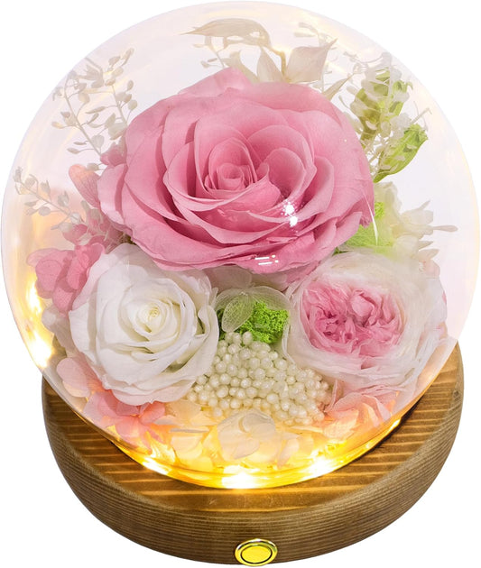 Valley of Rain & Forest Long-Lasting Real Flowers, Unique Floral Gift for You to Send Love for All Occasions, for Indoor Decoration (Pink Rose, White Rose, White Pink Austin Rose)