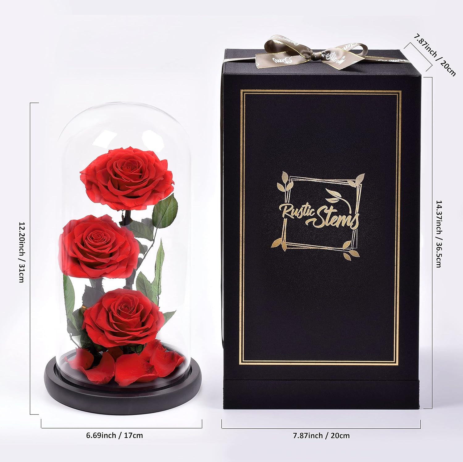 Luxury Preserved Real Rose Glass Dome Eternal Flower Forever Beauty Beast Love Gift for Mom Women Wife Girlfriend Valentine’s Wedding Birthday Anniversary Christmas Decor