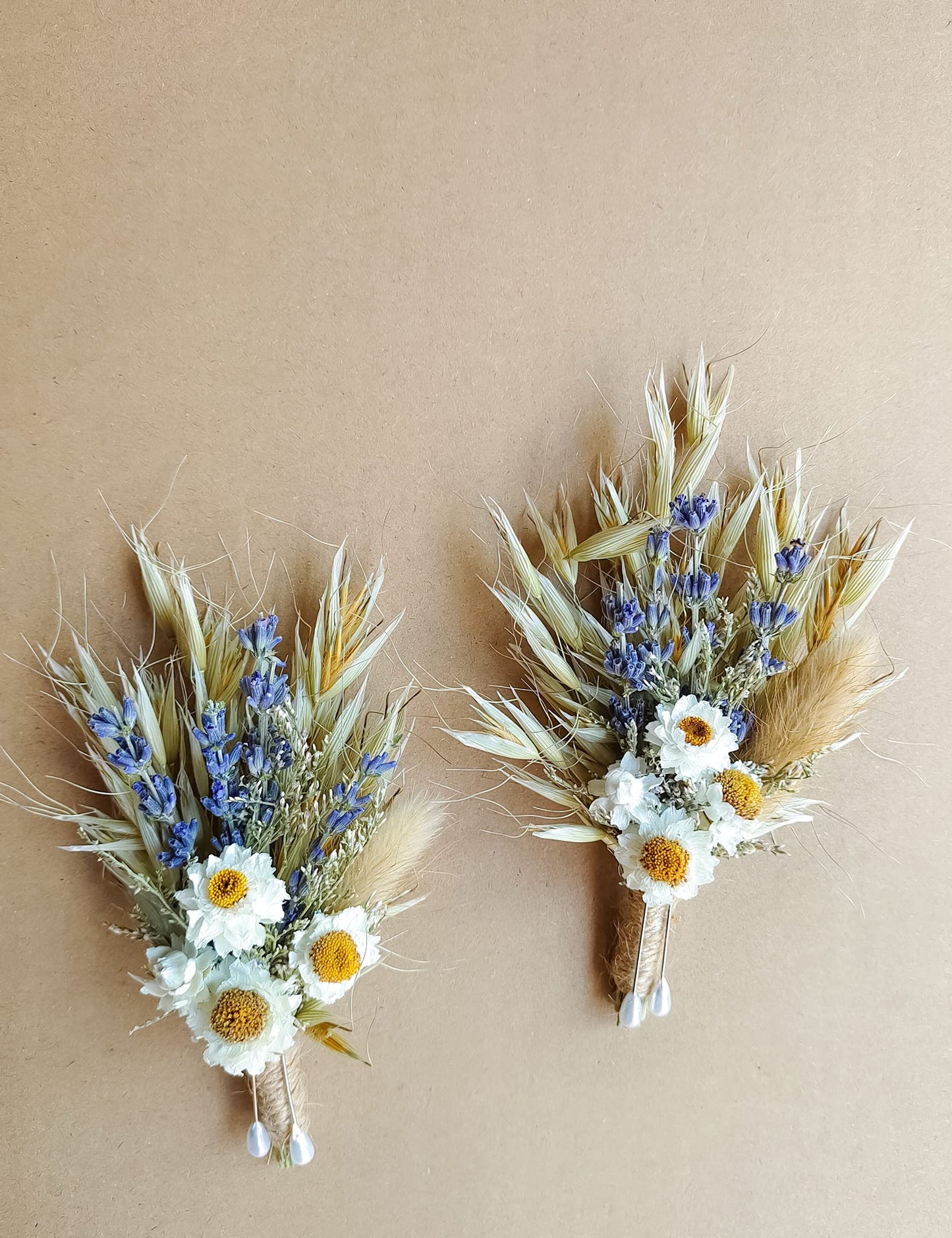 Dried Flowers Boutonnieres 2-Piece Set for Men Wedding Groom Boho Pampas White Boutonniere (White)