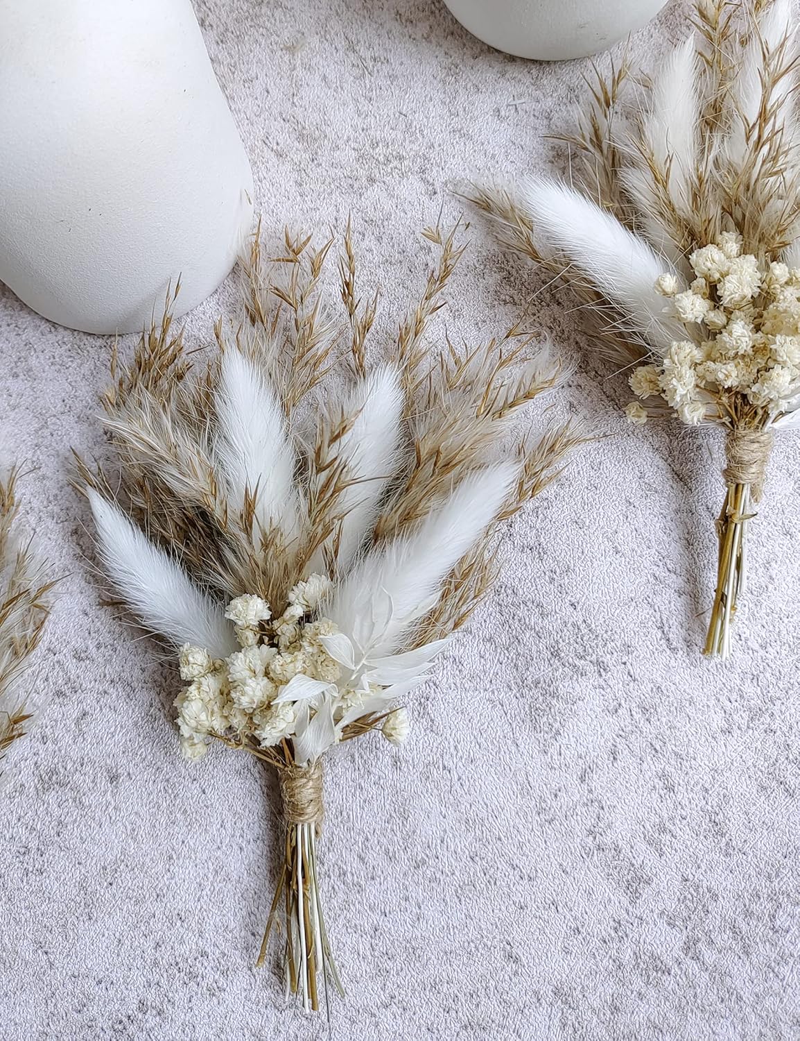 Mini Dried Flower Bouquet Set of 6, Boho Wedding Decor, Boutonniere for Men,Table Centerpieces, Dry Pampas Grass,Birthday Cake Flowers,Personalized Bridesmaid Gift Box,Small Bottles Decoration.(White)