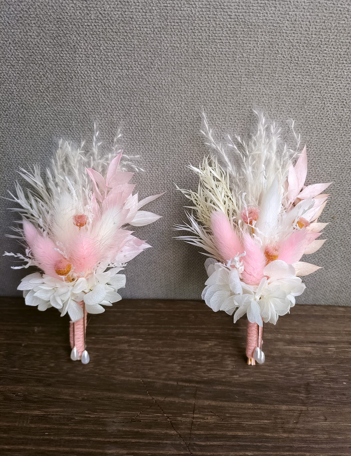 Dried Flowers Boutonnieres 2-Piece Set for Men Wedding Groom Boho Pampas White Boutonniere (White)