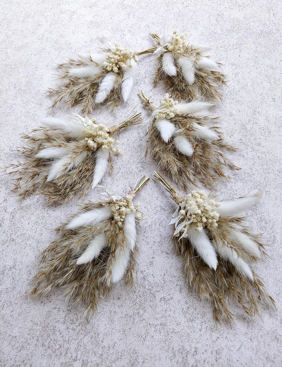 Mini Dried Flower Bouquet Set of 6, Boho Wedding Decor, Boutonniere for Men,Table Centerpieces, Dry Pampas Grass,Birthday Cake Flowers,Personalized Bridesmaid Gift Box,Small Bottles Decoration.(White)